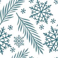 Frosty snowflake and evergreen seamless tile pattern with cool winter hues concept as Cool winter hues highlight frosty snowflakes and evergreen branches in a seamless tile pattern Clean Pro vector