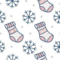 Frosty snowflake and holiday stocking seamless tile pattern with cozy winter elements concept as Cozy holiday stockings paired with frosty snowflakes create a seamless tile pattern Clean Pro vector