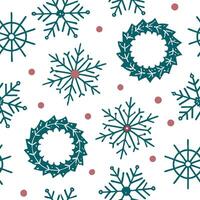 Frosty snowflake and holiday wreath seamless tile pattern with festive winter elements concept as Holiday wreaths paired with frosty snowflakes create a seamless tile pattern with Clean Pro 3 vector