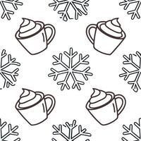 Frosty snowflake and hot cocoa seamless tile pattern with cozy winter vibes concept as Hot cocoa paired with frosty snowflakes creates a seamless tile pattern with cozy winter vibe Clean Pro vector