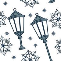 Frosty snowflake and lantern seamless tile pattern with glowing winter elements concept as Glowing winter lanterns paired with frosty snowflakes create a seamless tile pattern with Clean Pro vector