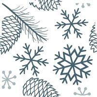 Frosty snowflake and snow covered pine cone seamless tile pattern with cool winter tones concept as Snow covered pine cones paired with frosty snowflakes create a seamless tile pat Clean Pro vector