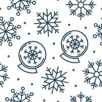 Frosty snowflake and snow globe seamless tile pattern with magical winter elements concept as Magical snow globes paired with frosty snowflakes create a seamless tile pattern with Clean Pro vector