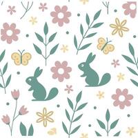 Fun spring nature seamless pattern with playful animal silhouettes and nature elements for whimsical spring designs concept as Whimsical spring nature pattern featuring animal silh Clean Pro vector