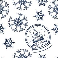 Frosty snowflake and snow globe seamless tile pattern with magical winter elements concept as Magical snow globes paired with frosty snowflakes create a seamless tile pattern with Clean Pro 2 vector