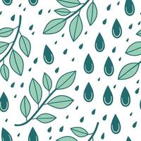 Gentle rain showers seamless tile pattern with droplets on leaves symbolizing spring rejuvenation concept as Droplets of rain on fresh green leaves create a seamless spring tile pa Clean Pro vector