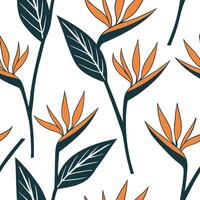 Geometric Bird of Paradise seamless pattern with sharp lines and modern aesthetics on white concept as Sharp lined geometric Bird of Paradise flowers creating modern seamless patte Clean Pro vector