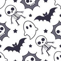 Ghosts and skeletons seamless tile pattern with spooky elements and dark hues for eerie Halloween decor concept as Spooky ghosts and skeletons arranged seamlessly with dark hues fo Clean Pro vector