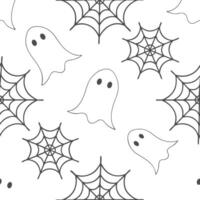 Ghosts and cobwebs seamless tile pattern with translucent figures and spooky webs for haunted home decor concept as Translucent ghost figures and spooky cobwebs arranged seamlessly Clean Pro vector
