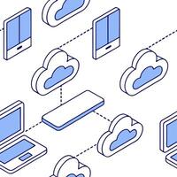 Glossy digital cloud icons with data streams and copy space concept as Shiny glossy digital cloud icons interconnected with flowing data streams against a modern backdrop represent Clean Pro vector