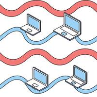 Glossy digital waves representing a flexible workspace with multiple devices concept as Camera movement Pan across the digital waves as they connect the workspace elements Scene V Clean Pro vector