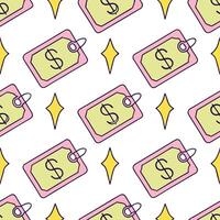 Glossy tiles with neon currency symbols and discount tags concept as A vibrant seamless tile pattern featuring neon lit currency symbols and glowing discount tags on a glossy surfa Clean Pro 2 vector