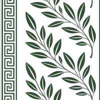 Greek meander and olive branch seamless tile pattern with classic white and green tones concept as Classic white and green tones highlight Greek meander patterns intertwined with o Clean Pro vector