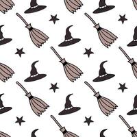 Halloween witches and broomsticks seamless tile pattern with mystical elements and dark colors for magical decor concept as Mystical witches and broomsticks arranged seamlessly wit Clean Pro vector