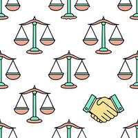 Handshake and scales floating above white background symbolizing balanced negotiation concept as A image featuring a glowing handshake paired with balanced scales symbolizin Clean Pro vector