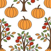 Harvest autumn trees seamless tile pattern with apple orchards and pumpkin vines for festive fall decor concept as Apple orchards and pumpkin vines arranged seamlessly with autumn Clean Pro vector