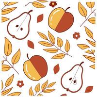 Harvest apple and pear seamless tile pattern with autumn foliage and warm tones concept as Apples and pears with autumn foliage in warm tones create a harvest apple and pear seamle Clean Pro vector