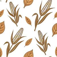 Harvest inspired corn stalks and leaves seamless tile pattern with warm earthy tones concept as Corn stalks and autumn leaves in warm earthy tones create a harvest inspired seamles Clean Pro vector