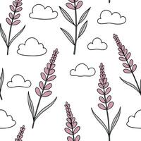 Heather and clouds seamless pattern airy isolated white background perfect for light textiles branding packaging concept as Airy heather and clouds seamless pattern on a white back Clean Pro vector