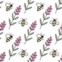 Heather and bees seamless pattern charming isolated white background perfect for spring textiles branding packaging concept as Charming heather and bees seamless pattern on a white Clean Pro vector