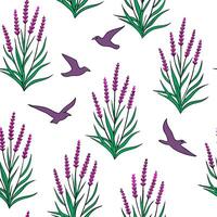 Heather and birds seamless pattern lively isolated white background ideal for nature themed textiles branding packaging concept as Lively heather and birds seamless pattern on a wh Clean Pro vector
