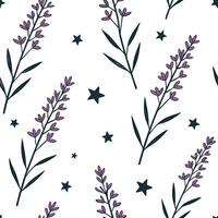 Heather and stars seamless pattern celestial isolated white background ideal for night textiles branding packaging concept as Celestial heather and stars seamless pattern on a whit Clean Pro vector