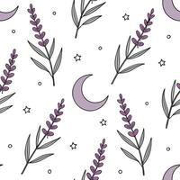 Heather and moons seamless pattern dreamy isolated white background ideal for mystical textiles branding packaging concept as Dreamy heather and moons seamless pattern on a white b Clean Pro vector