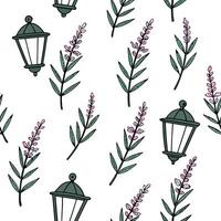 Heather and lanterns seamless pattern festive isolated white background perfect for holiday textiles branding packaging concept as Festive heather and lanterns seamless pattern on Clean Pro vector