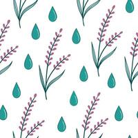 Heather and raindrops seamless pattern refreshing isolated white background ideal for spring textiles branding packaging concept as Refreshing heather and raindrops seamless patter Clean Pro vector