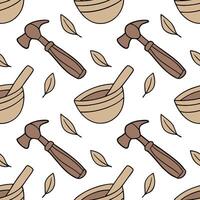 Heritage crafts and traditional tools seamless tile pattern with rustic tones concept as Rustic tones emphasize heritage crafts and traditional tools in seamless tile pattern in P Clean Pro vector