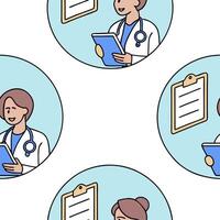 hospital environment digital integration electronic records instant communication seamless updates fewer errors holistic overview concept as Nurse taps tablet updates patient chart Clean Pro vector