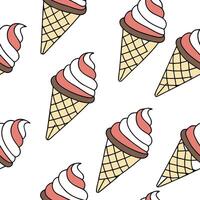 Ice cream cone seamless tile pattern with swirls of chocolate vanilla and strawberry for a sweet summer feel concept as Swirls of chocolate vanilla and strawberry ice cream cones c Clean Pro vector