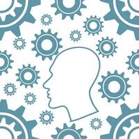 Human silhouette merging with robotic gears over abstract background concept as A soft abstract image showing a human silhouette blending with robotic gears symbolizing the seamles Clean Pro vector
