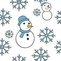 Icy snowflake and snowman seamless tile pattern with playful winter elements and cool tones concept as Playful snowmen paired with icy snowflakes create a seamless tile pattern wit Clean Pro vector