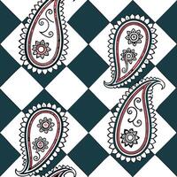 Illustrate a seamless pattern combining vintage checkerboard with paisley motifs in rich jewel tones for an opulent design concept as Design a repeating pattern that merges classi Clean Pro 6 vector