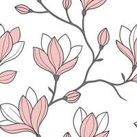 Minimalist magnolia seamless tile pattern with simple white petals and soft grey accents ideal for modern kitchens concept as Simple white magnolia petals and soft grey accents cre Clean Pro vector