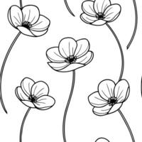 Minimalist monochrome Anemone seamless pattern with simple lines on white background concept as Simple line monochrome Anemone flowers creating minimalist seamless pattern perfect Clean Pro vector