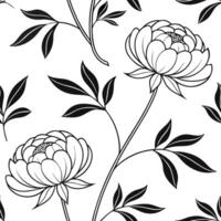 Minimalist monochrome peony seamless pattern with simple lines on white background concept as Simple line monochrome peonies creating a minimalist seamless pattern perfect for mode Clean Pro vector