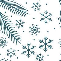 Minimalist snowflake and pine branch seamless tile pattern with clean lines and cool tones concept as Clean lined snowflakes paired with pine branches create a minimalist seamless Clean Pro vector