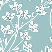 Minimalist seamless tile pattern with simple white floral outlines on a solid pastel background for Scandinavian inspired interiors concept as Simple white floral outlines on paste Clean Pro 2 vector