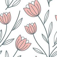Minimalist tulip seamless tile pattern with simple purple blooms and soft grey accents ideal for modern kitchens concept as Simple purple tulip blooms and soft grey accents create Clean Pro vector