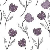 Minimalist tulip seamless tile pattern with simple purple blooms and soft grey accents ideal for modern kitchens concept as Simple purple tulip blooms and soft grey accents create Clean Pro 2 vector