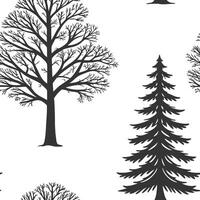 Minimalist winter seamless tile pattern with simple oak and pine silhouettes for modern decor concept as Simple oak and pine tree silhouettes arranged seamlessly for a minimalist a Clean Pro vector