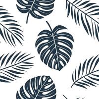 Modern minimalist tropical leaves seamless tile pattern with simple monstera and palm outlines on a white background for sleek homes concept as Simple monstera and palm outlines on Clean Pro vector