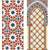Moroccan geometric patterns and intricate arches seamless tile design with vibrant colors concept as Vibrant colors showcase Moroccan geometric patterns and intricate arches in sea Clean Pro vector