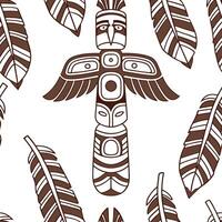 Native American totem poles and feathers seamless tile pattern with earthy tones and cultural motifs for authentic decor concept as Earthy toned totem poles and feathers arranged s Clean Pro 2 vector