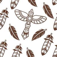 Native American totem poles and feathers seamless tile pattern with earthy tones and cultural motifs for authentic decor concept as Earthy toned totem poles and feathers arranged s Clean Pro vector