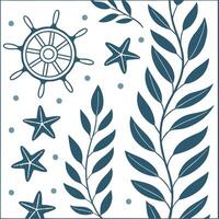 Nautical leaf repeat seamless tile pattern with marine inspired leaves and oceanic color scheme for coastal homes concept as Marine inspired leaves with oceanic colors create nauti Clean Pro vector