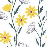 New bloom flowers seamless tile pattern with bright yellow and soft purple hues representing a new season concept as Bright yellow and soft purple flowers bloom in a seamless tile Clean Pro vector