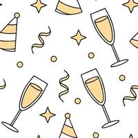 New Year seamless pattern with champagne glasses party hats and golden streamers for an elegant and festive celebration concept as Elegant New Year pattern with champagne glasses p Clean Pro 2 vector